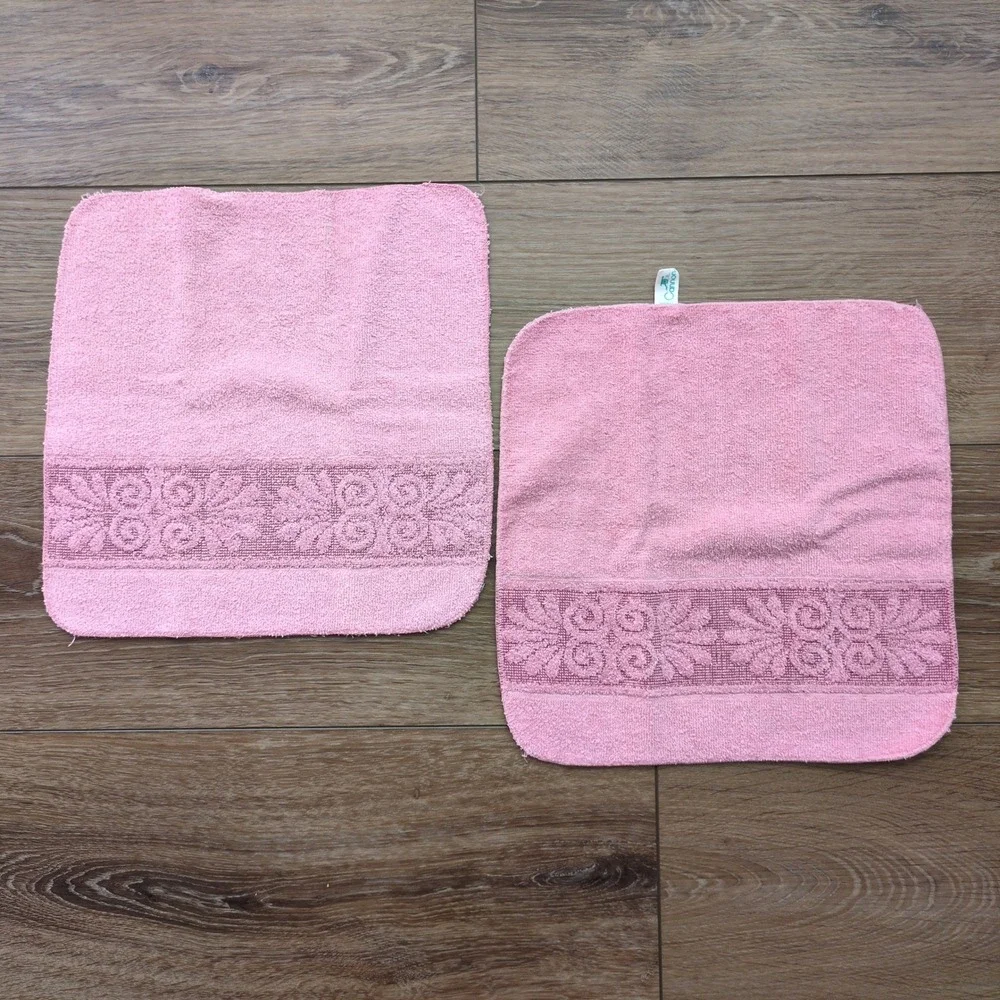 Vtg Cannon Monticello Towel Set Pink Santa Cruz Carved Floral Fringed Set of 6